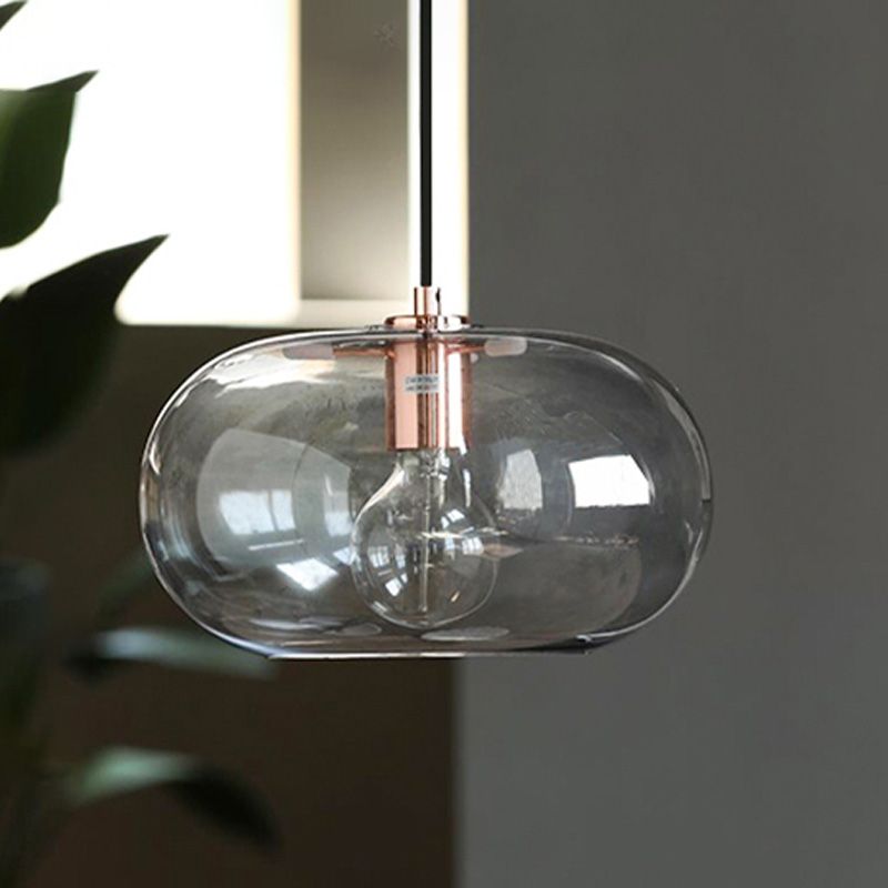 Smoke Gray Glass Oval Pendant Simplicity 1 Bulb Hanging Ceiling Light for Bedroom