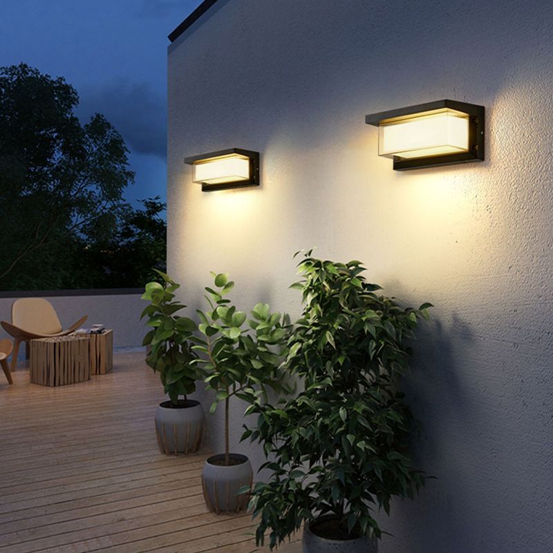 LED Modern Metal Wall Sconce Rectangle Shape Wall Light with Acrylic Shade for Courtyard