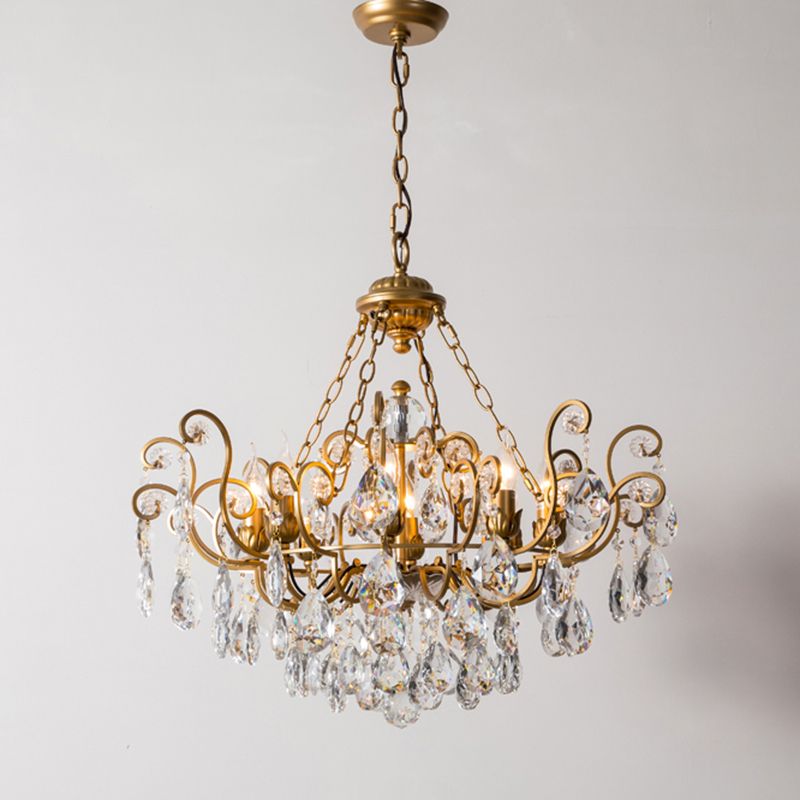 Swirling Chandelier Light Antique Metal Suspended Lighting Fixture with Crystal Droplet