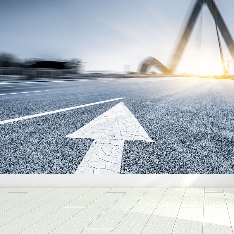 Photograph Style Morning Road Mural Giant Wall Covering for Dining Room, Made to Measure