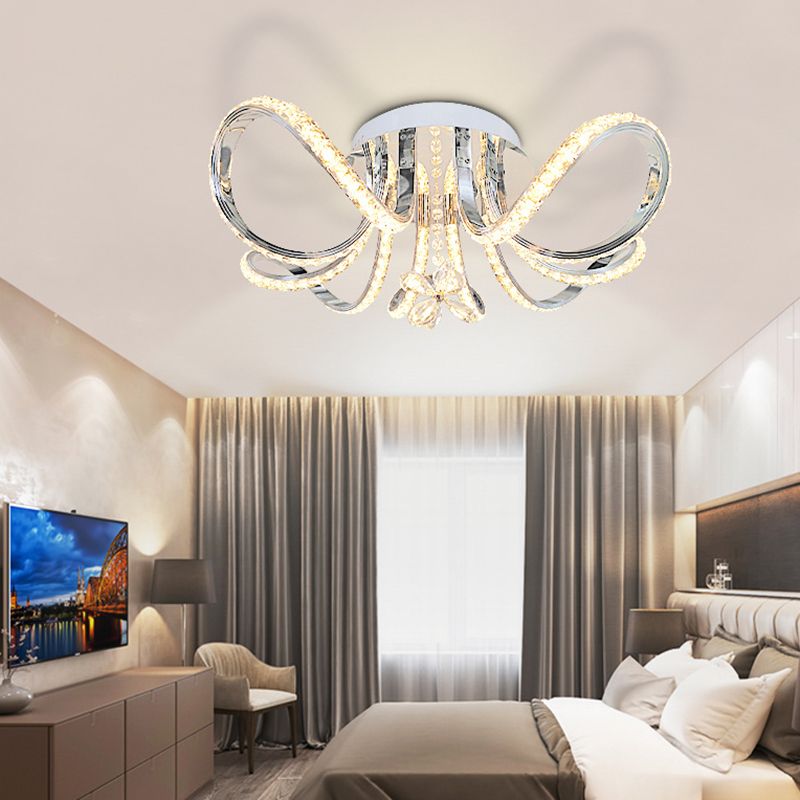Verchroomde lintvormige inbouwarmatuur Minimalistische kristallen LED-plafondlamp voor slaapkamer