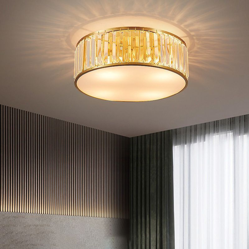 Crystal Drum Flush Lighting Minimal Flush Ceiling Light Fixture