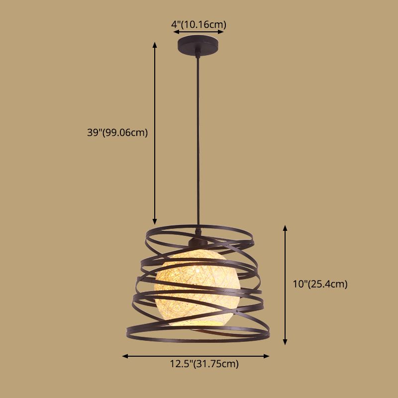 1 Head Cage Suspended Lighting Fixture Retro Metal Black Pendant Lamp for Restaurant