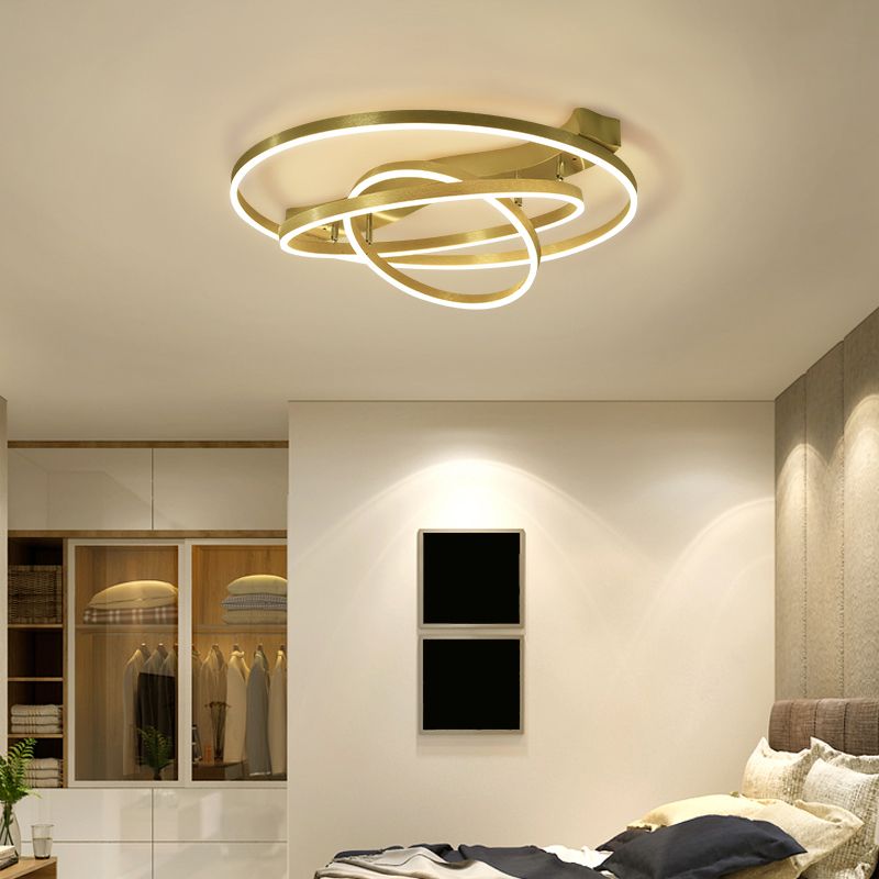 Gold Finish Ring Ceiling Mount Lamp Artistic Metal Adjustable LED Semi Flush Light