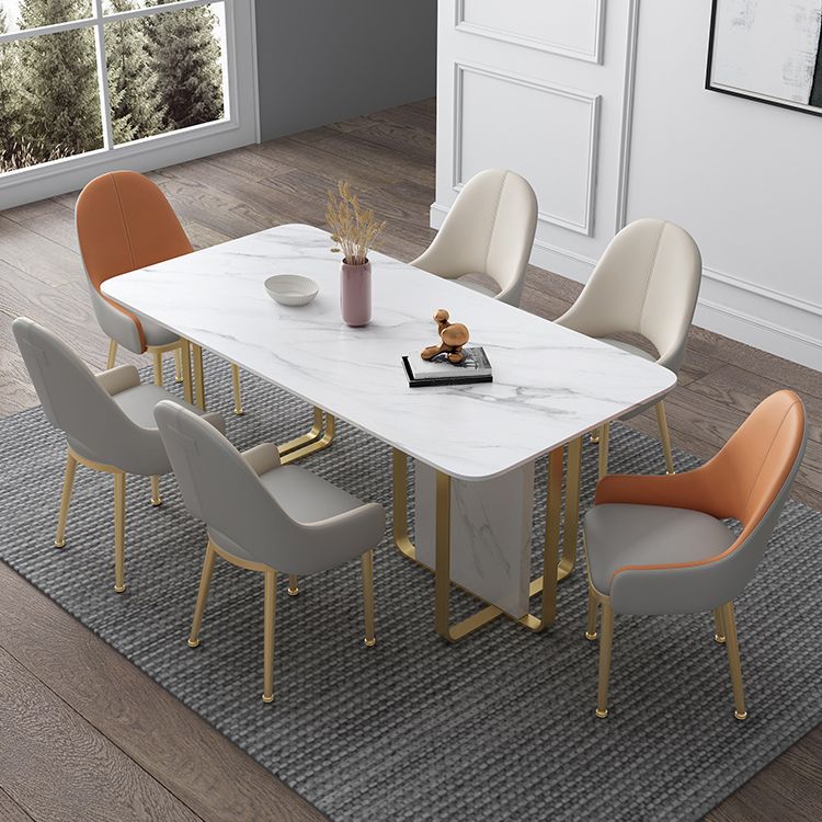 Stone Dining Site Table Traditional Luxury Rectangle Table with Double Pedestal