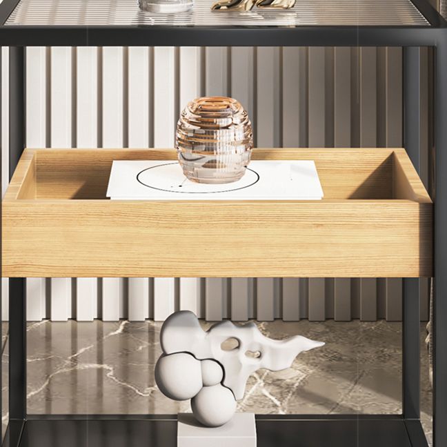 Metal Nightstand Contemporary Glass Top Night Table with Shelves