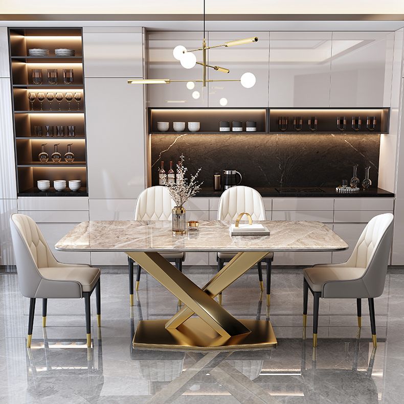 Modern Gray Kitchen Dining Set Sintered Stone Rectangle Shape Dining Set with Pedestal