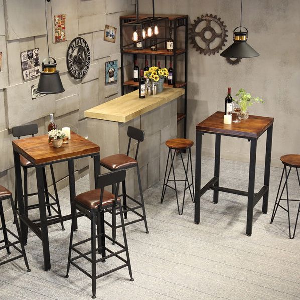 Contemporary Square Bar Dining Table Wood Trestle Bar Height Table in Brown
