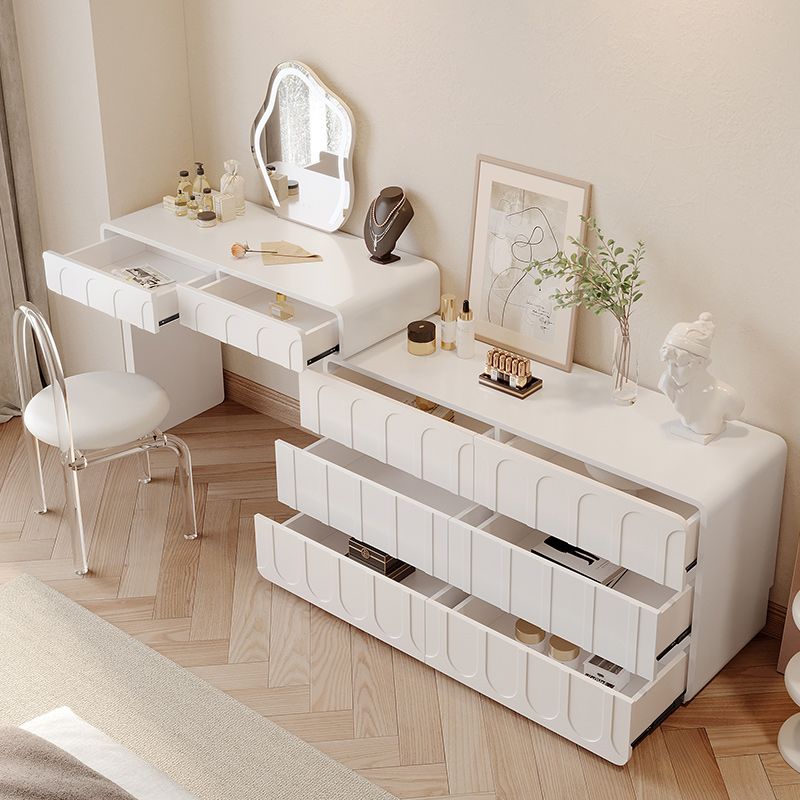 Lighted Mirror Makeup Vanity Desk in Wood Vanity Dressing Table Set for Bedroom