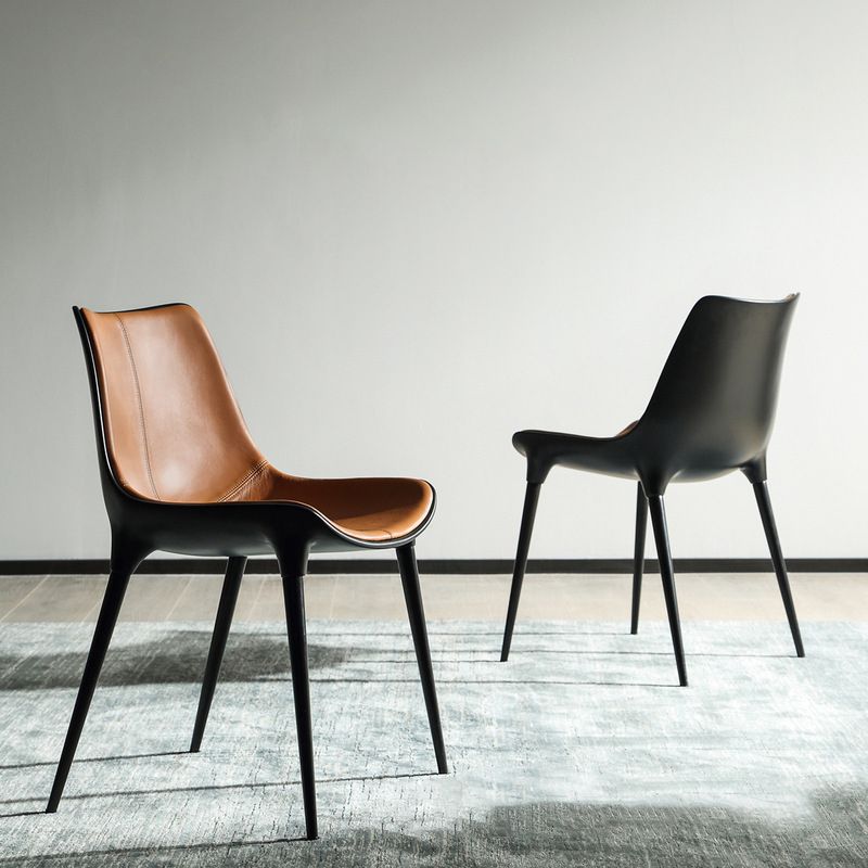 Contemporary Style Side Chair Metal Solid Back Dining Room Chair for Brasserie