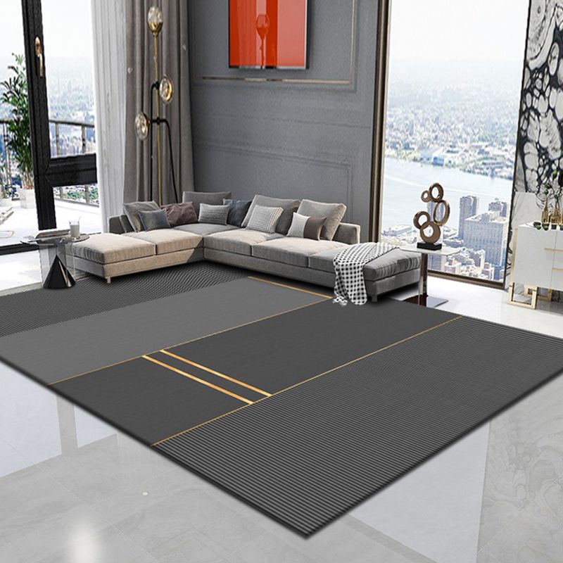 Dark Gray Stripe Area Rug Blended Modern Rug Stain Resistant Rug for Living Room