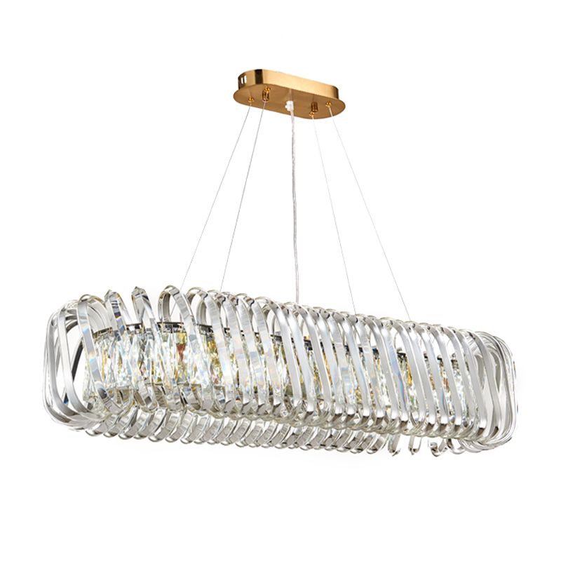 Contemporary 1-Light LED Island Pendant with Crystal Shade Clear Oval Hanging Light Fixture
