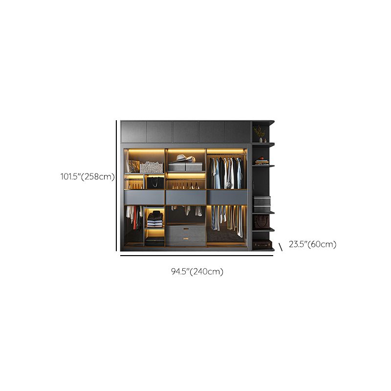 Grey Contemporary Wardrobe Closet Sliding Wardrobe Armoire with Drawer