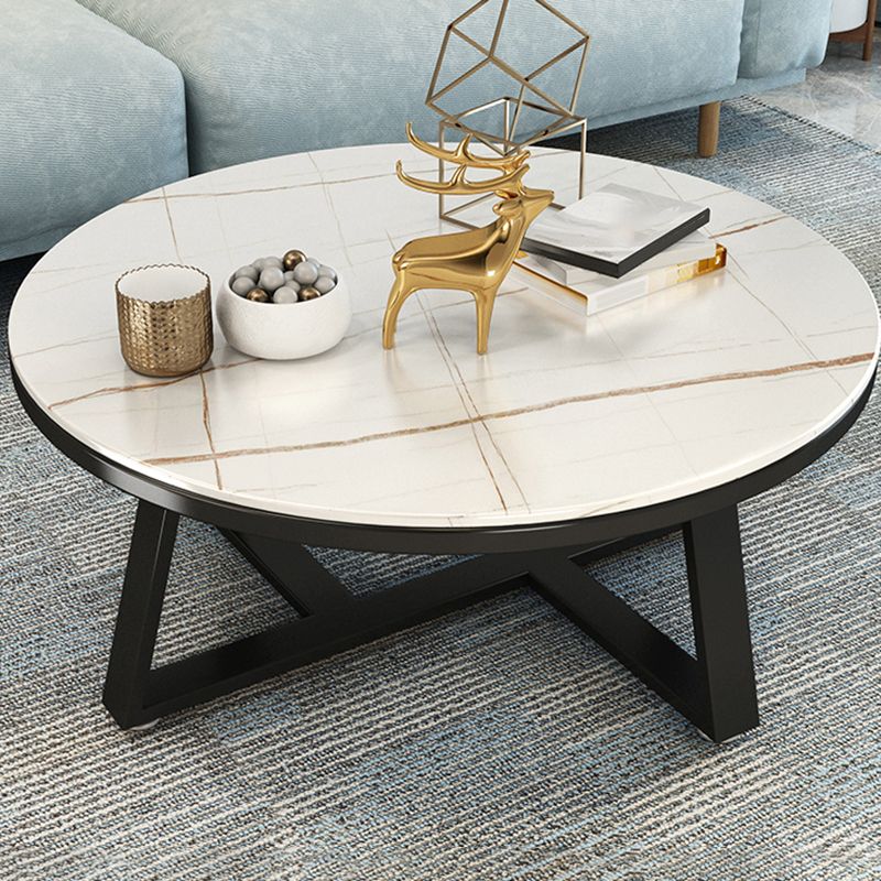 Glam Metal Cross Legs Coffee Table Slate Top Round Coffee Table