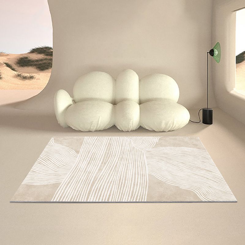 Light Brown Irregular Line Rug Polyester Simple Rug Washable Rug for Drawing Room
