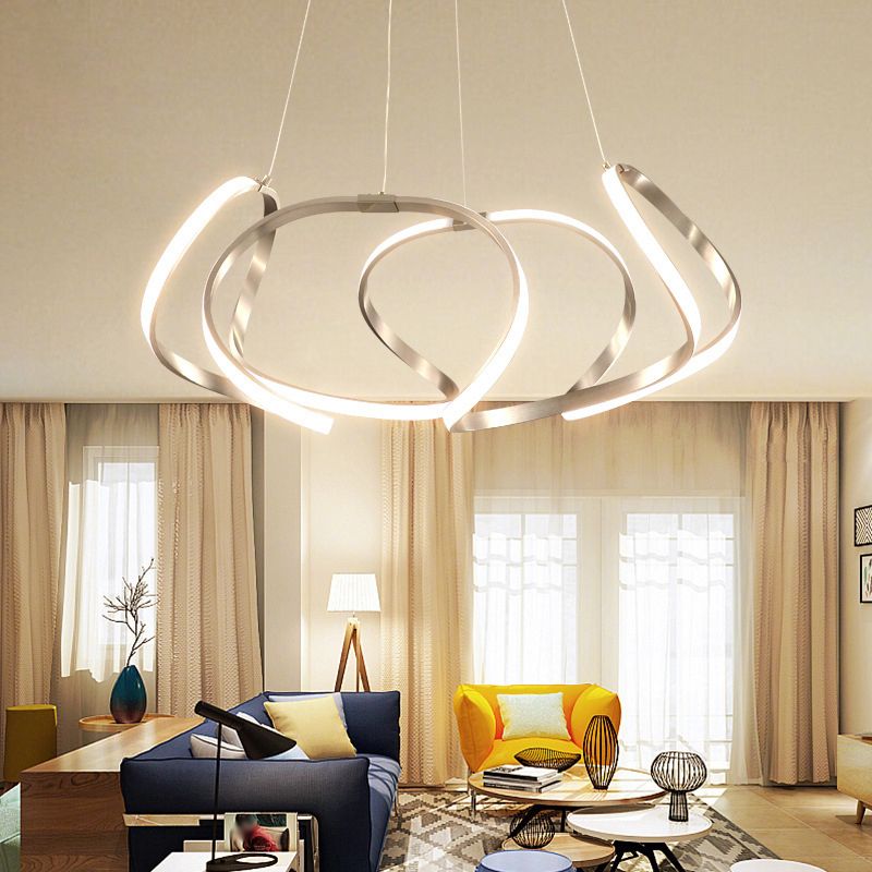 Twisted Shade Chandelier Light Modern Metal 1 Light Chandelier Lighting Fixture in Chrome