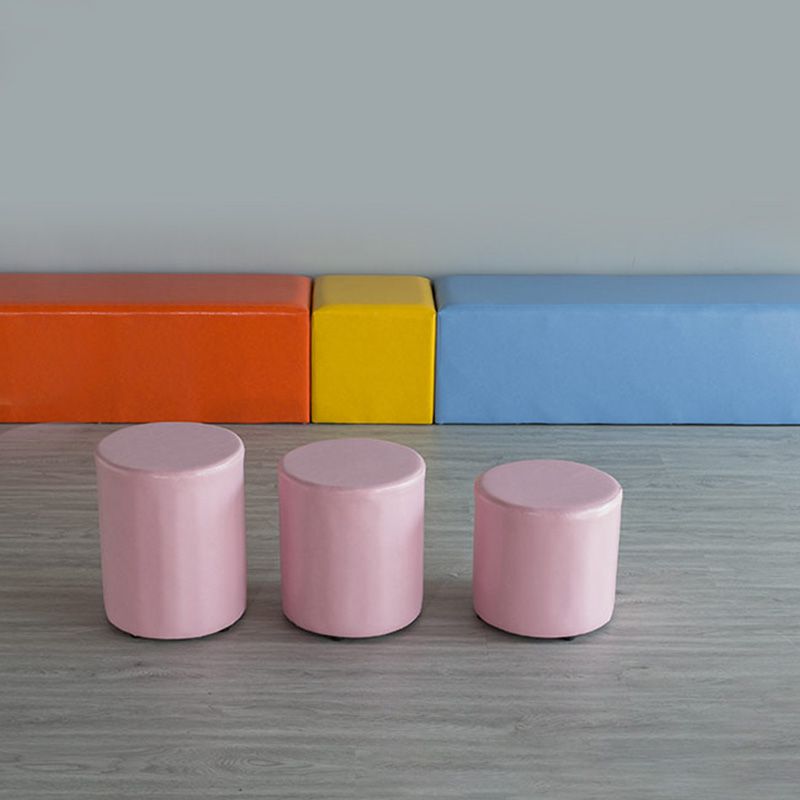 Modern Pouf Ottoman PU Leather Upholstered Solid Color Cylinder Shape Ottoman