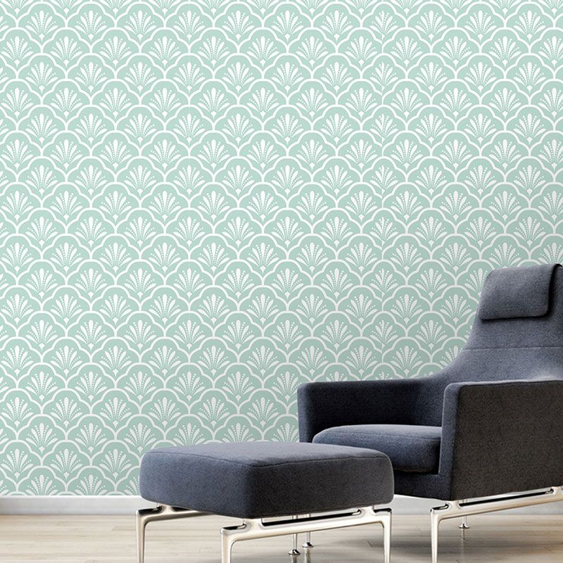 19.4 sq ft. Rural Wallpaper Roll for Girl's Bedroom with Floral Grid Design in Soft Green, Peel and Stick