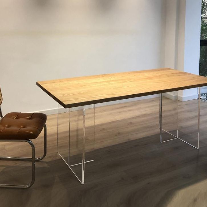 Solid Wood Dining Table Contemporary Dining Table with Double Pedestal Base