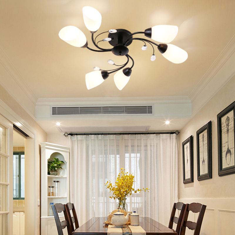 Black Flush Mounted Lamp Simple Style Glass Cone Ceiling Light Fixture