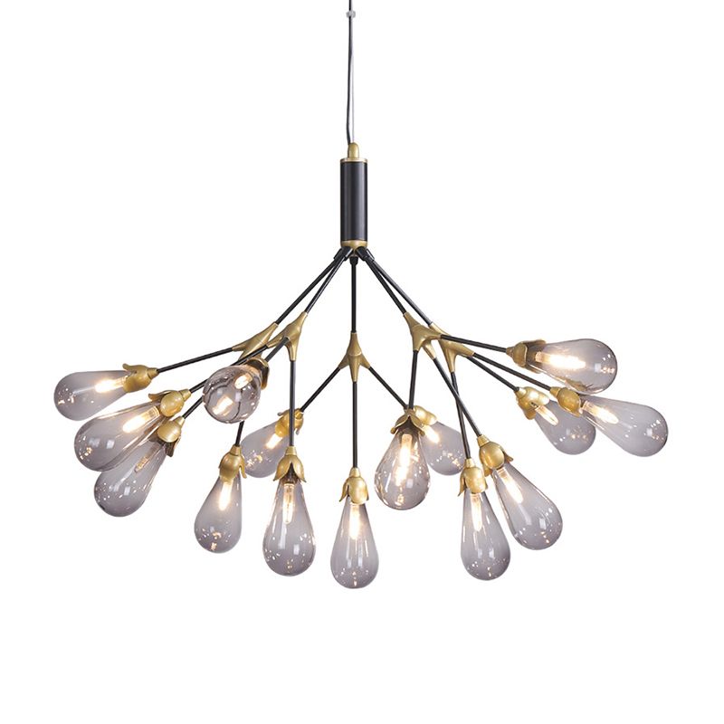 Metallic Branch Shaped Chandelier Lighting Minimalistic LED Pendant Light with Bulb-Shaped Glass