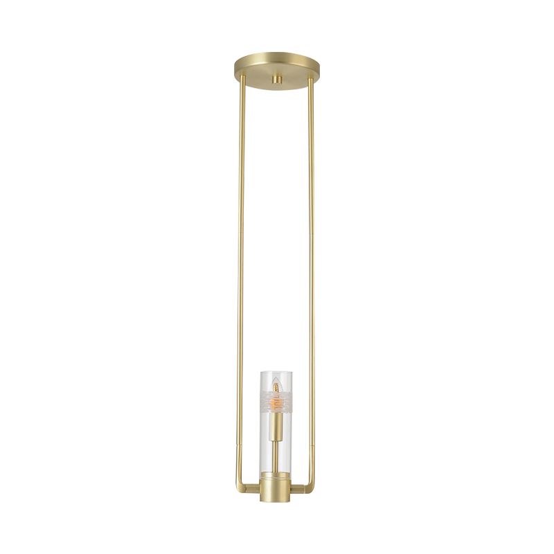 1 Bulb Restaurant Suspension Pendant Modern Gold Hanging Light Fixture with Cylinder Clear Glass Shade