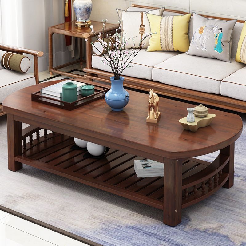 20"H Contemporary Coffee Table Solid Wood Storage Coffee Cocktail Table