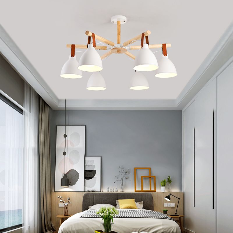 Multi Light Bowl Branch Hanging Lights Modern Style Metal Hanging Lighting with Wood