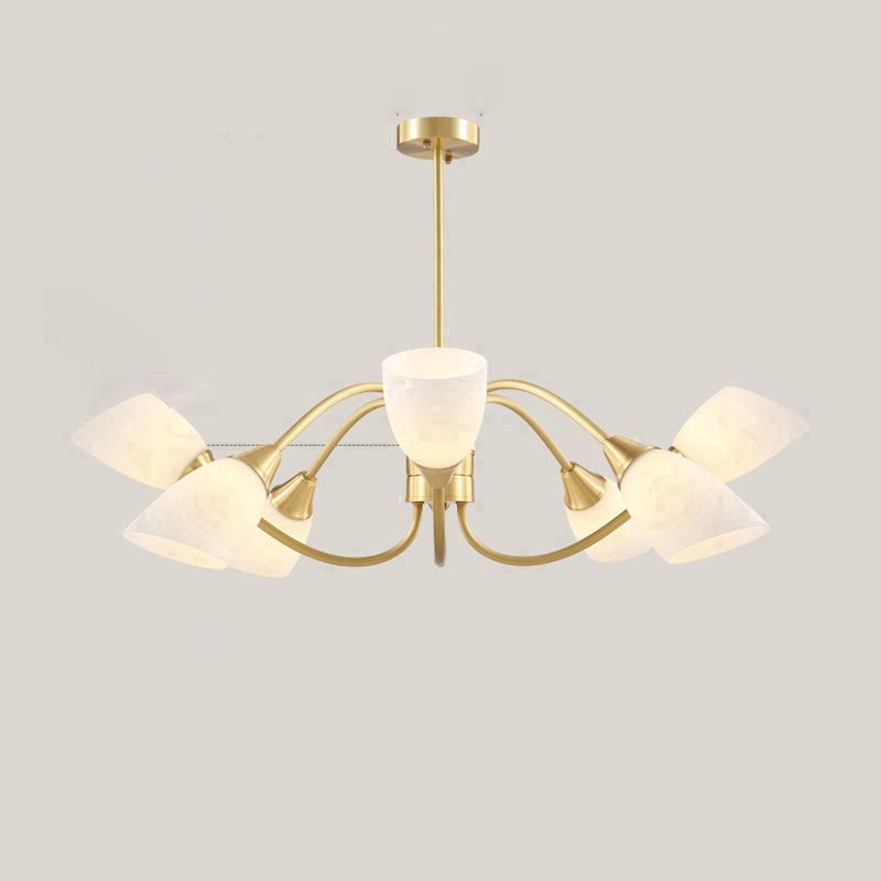 Multi-Head Chandelier Lamp Traditional Style White Glass Shade Bell Light Fixtures