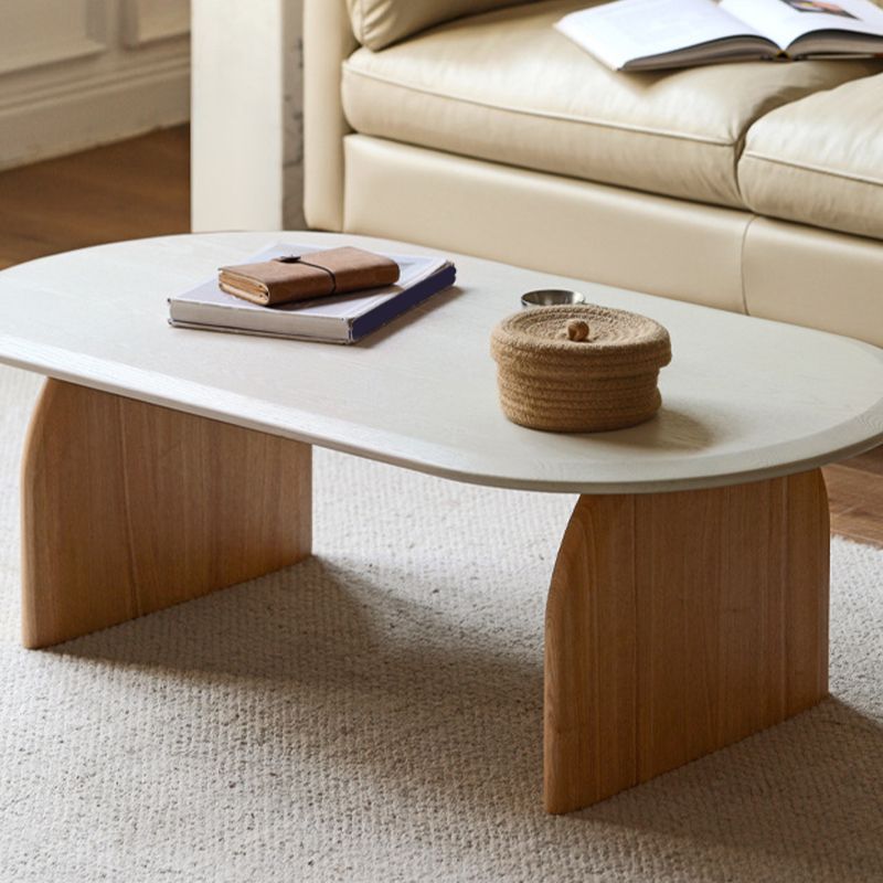 Scandinavian Pine Wood Coffee Table with Sled Base Oval Coffee Table