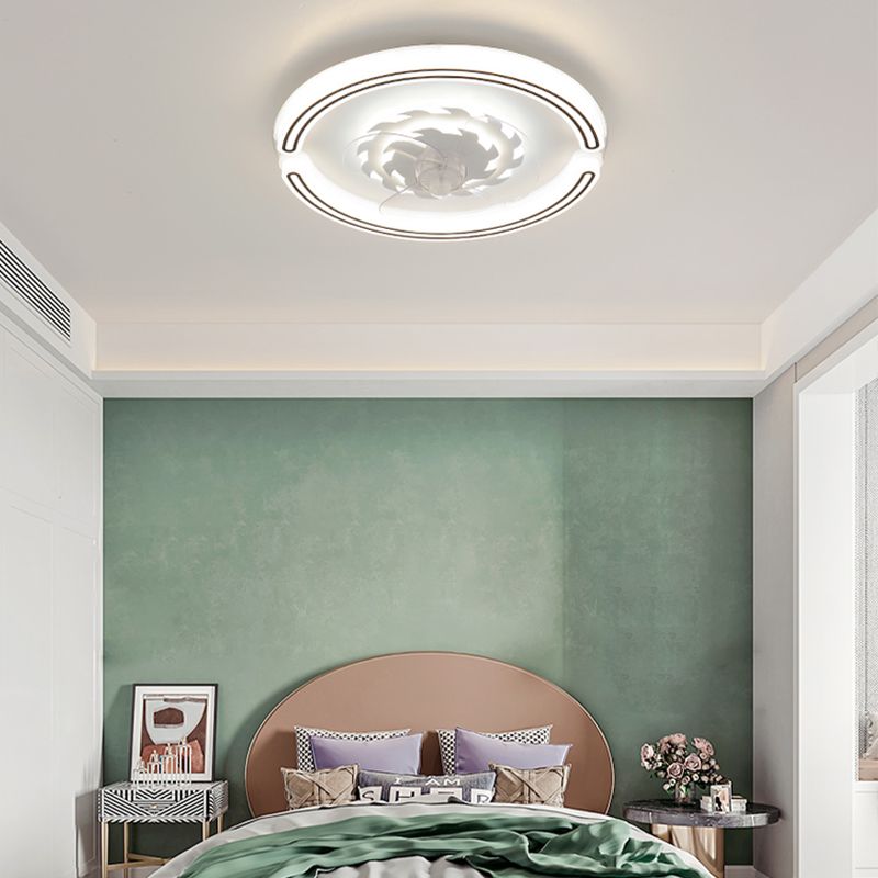 White Ultrathin Round Ceiling Fan Minimalist LED Acrylic Semi Mount Lighting for Living Room