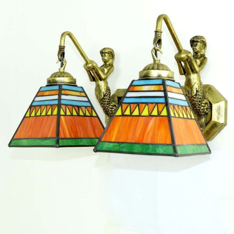 Retro Tiffany Style Armed Vanity Wall Lights Glass Vanity Lamp