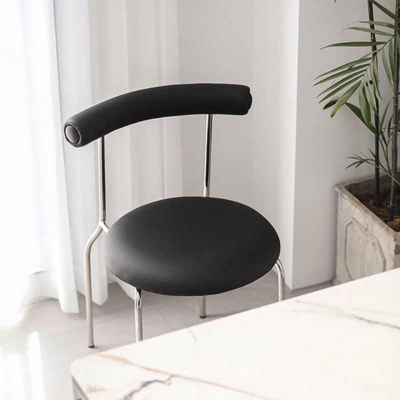 Silver Metal Legs Armless Dining Chairs Modern Faux Leather Dining Side Chair
