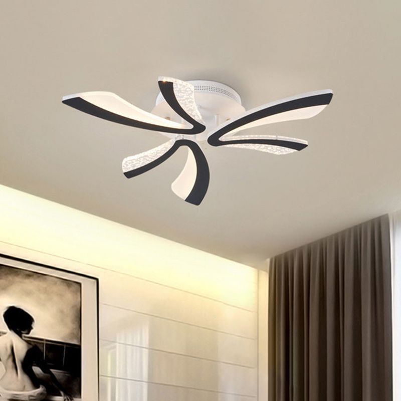 Simplicité Pissenlit LED Plafonnier Acrylique 3/5 Lumières Salon Semi Plafonnier en Noir, Lumière Blanche/Chaude