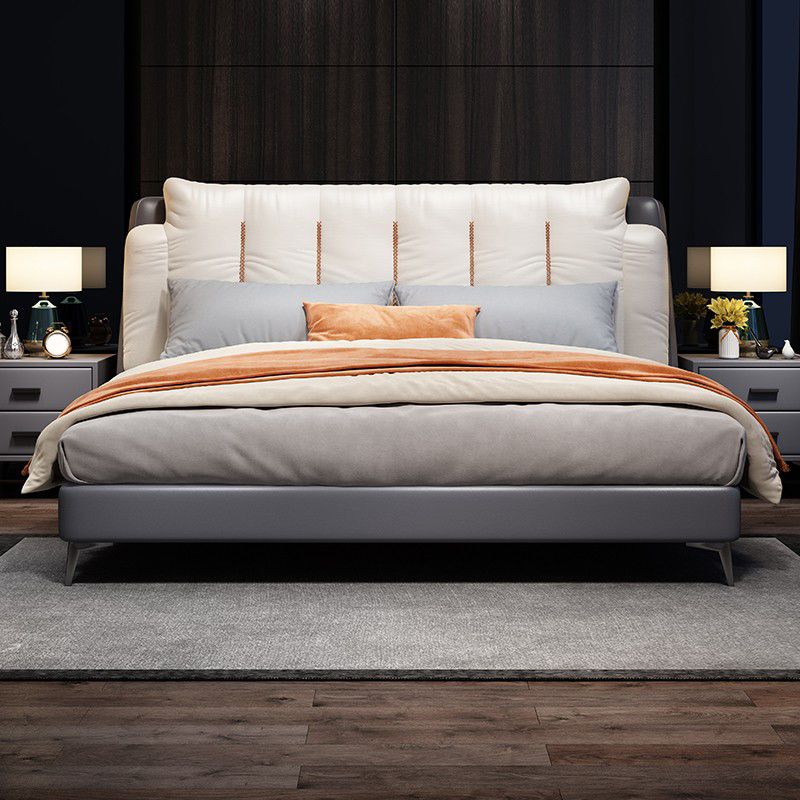 Contemporary Upholstered Bed with Headboard Faux Leather Bed