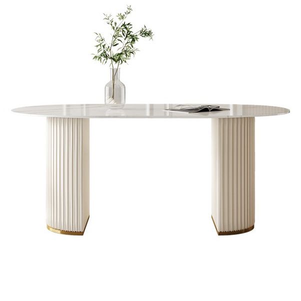 Traditional Luxury Dining Table Oval Sintered Stone White Dining Table for Home Use