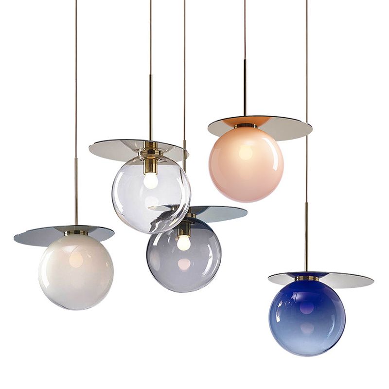 1 Light Spherical Pendant Light Modern Designer Glass Dining Room Hanging Lamp