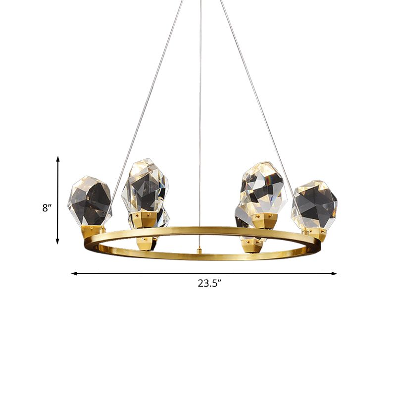 Halo Ring à facettes Crystal Pendant Light Modernisme 6/8 Lights Brass Finish Plafond Chandelier