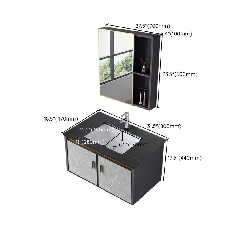 Wall Mounted Vanity Set Drawers Ceramic Sink Faucet Vanity Set with Mirror