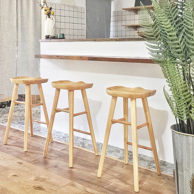 Saddle Seat Footrest Counter Chair Modern Backless Counter Stools in Natural