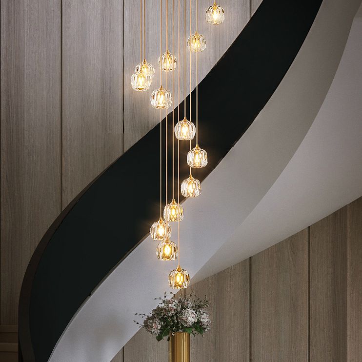 Ball Beveled Crystal Suspension Lamp Modern Simplicity Brass Finish Multi Pendant Ceiling Light