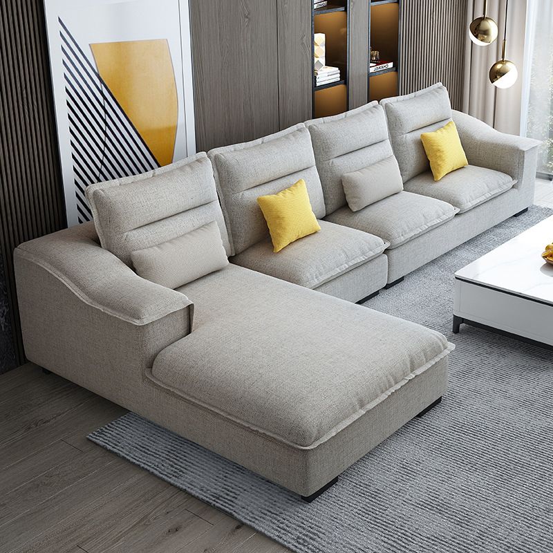 Modern Pillow Back Sectional Sofa Linen Sloped Arm Sectional