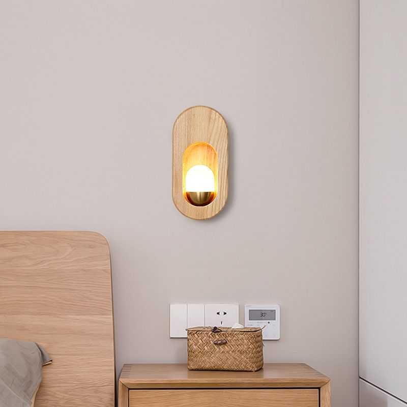 Oval Wall Lighting Fixtures Modern Style Wood 1 Light Wall Lighting