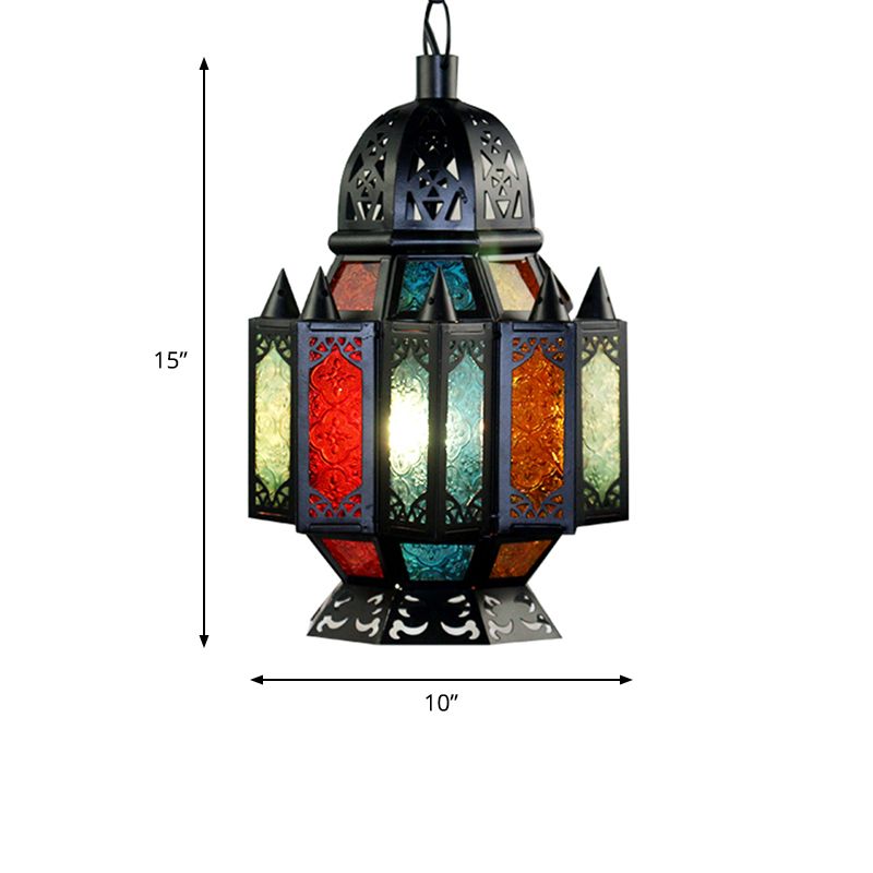 Black Carved Pendant Lamp Arab Metal 1 Bulb Dining Room Suspended Lighting Fixture