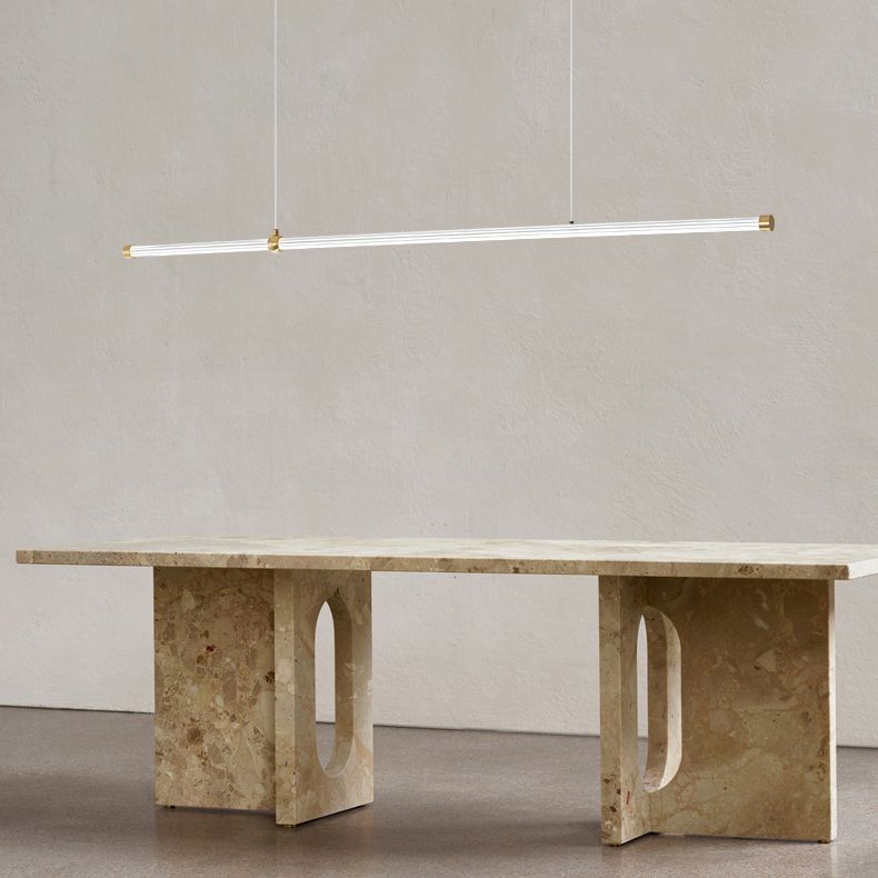 Linear LED Hanging Lamp Minimalism Island Light Fixture with Acrylic Shade for Dining Room