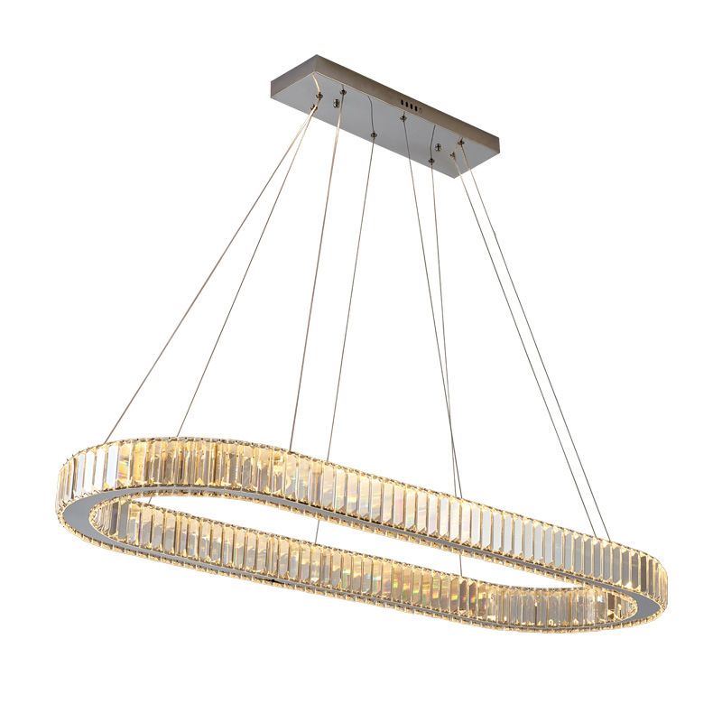 Minimalist Crystal Hanging Lamp, Luxury Linear Shade Hanging Light in Gold for Dinner Table