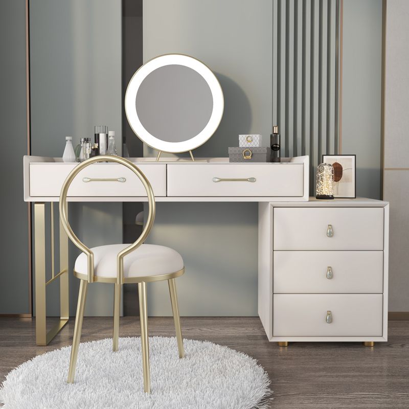 Contemporary Pine Makeup Vanity Desk 5-Drawers Vanity Makeup Table Set