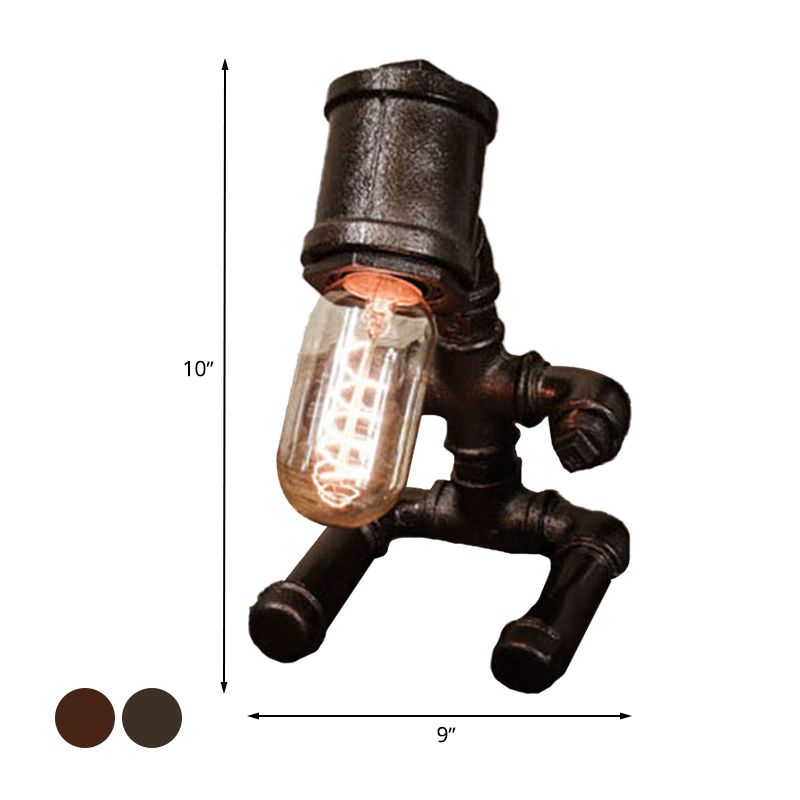 1 leichte metallische Tischbeleuchtung rustikaler Stil Schwarz/Alter Bronze Sitting Roboter Tischlampe mit kahlem Glühbirne