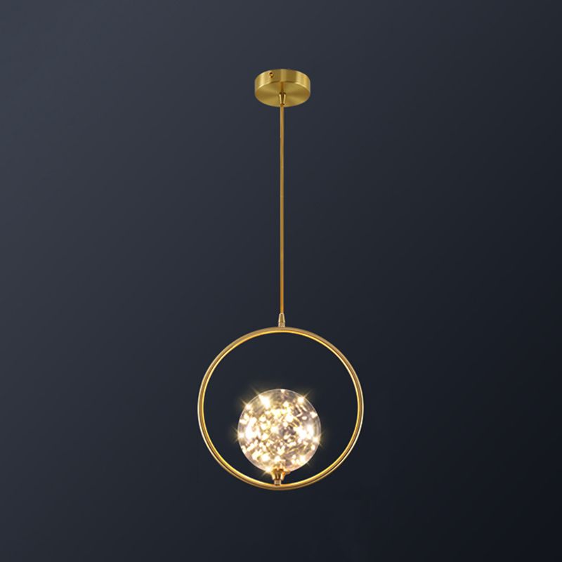 Globe Shape Ceiling Light Simplicity Clear Glass Bedroom LED Hanging Pendant Light in Brass
