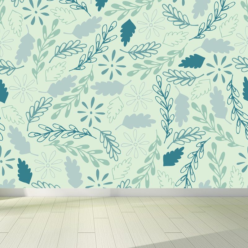 Botanical Print Mural Wallpaper Pastel Color Contemporary Wall Covering for Bedroom